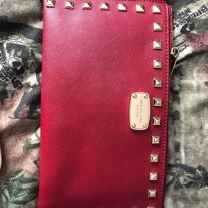 Michael kors red studded clutch
